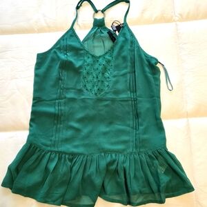 NWT Green Sleeveless Ruffle Hem Top